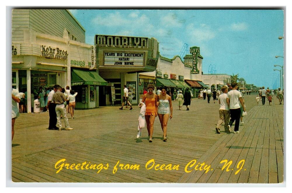 Ocean City NJ Boardwalk Moorlyn Theatre HATARI John Wayne 1963 Postcard